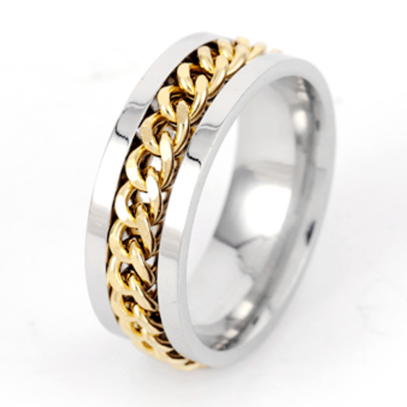 Ring, bottle opening and beer opening ring, rotatable for stress relief, men's style, rotatable chain, titanium steel ring, stainless steel jewelry details Picture
