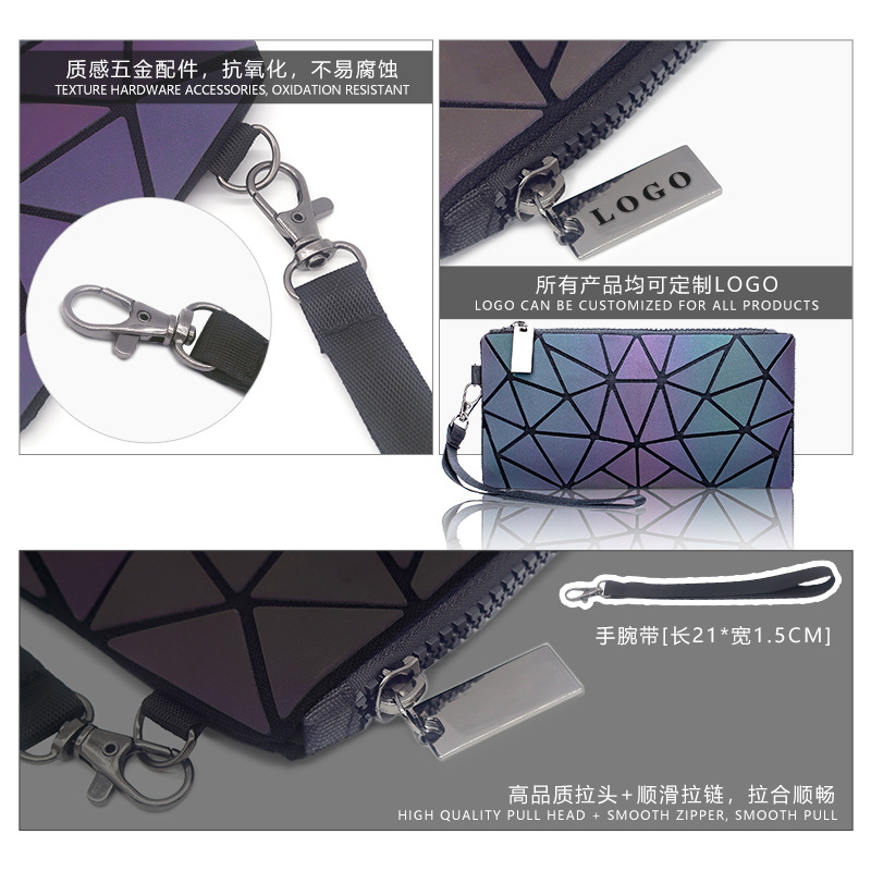 New Long Women's Wallet Multi-Card Glow-In-The-Dark Geometric Wallet Large Capacity Creative Hand Bag European And American Money Clip details Picture