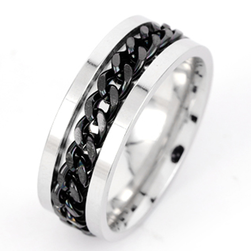 Ring, bottle opening and beer opening ring, rotatable for stress relief, men's style, rotatable chain, titanium steel ring, stainless steel jewelry Specification image