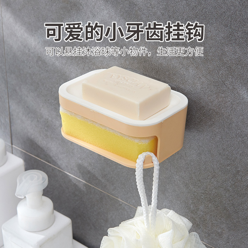 Double-layer plastic soap box, draining box, wall-mounted soap box, traceless, double-layer with hook sponge stream water Application Scenario