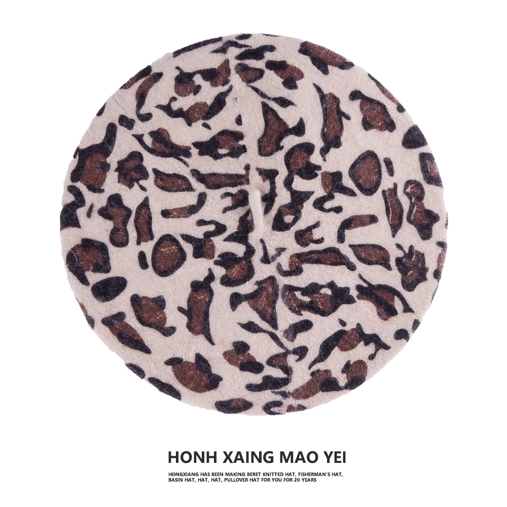 欧美豹纹帽子女士贝雷帽女潮ins秋冬季英伦复古画家帽厂家定