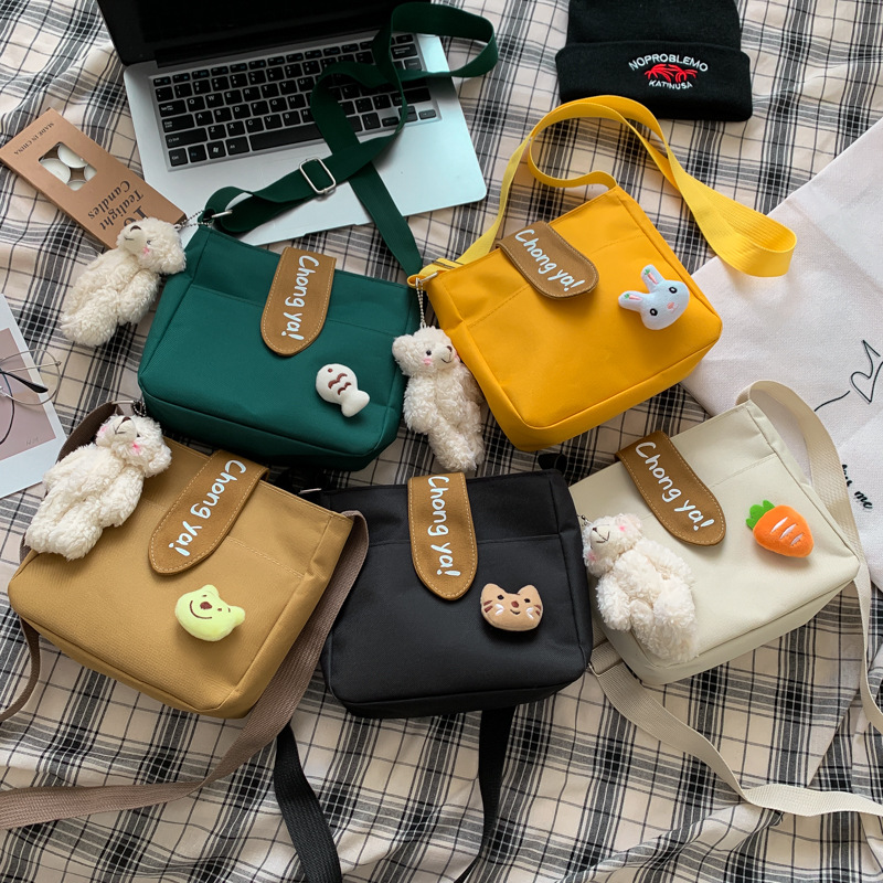 Summer new canvas bag for women, Korean-style teenage girl single-shoulder bag, ins crossbody small square bag, cute girl bag