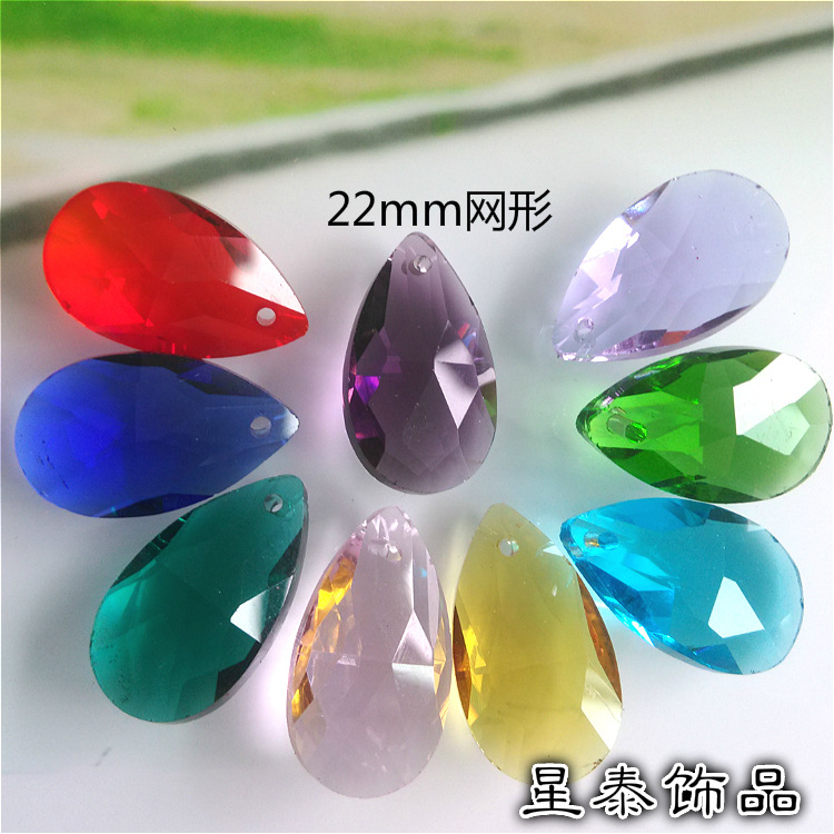 【100 Pieces Of Batch 】 Crystal Glass Jewelry Pendant 22Mm Mesh Single Hole Water Drop Door Curtain Car Pendant details Picture