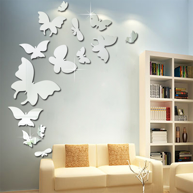 Creative fashion sticker 14 Butterfly Mirror wall sticker Simple TV background wall 3d decorative wall sticker thumbnail