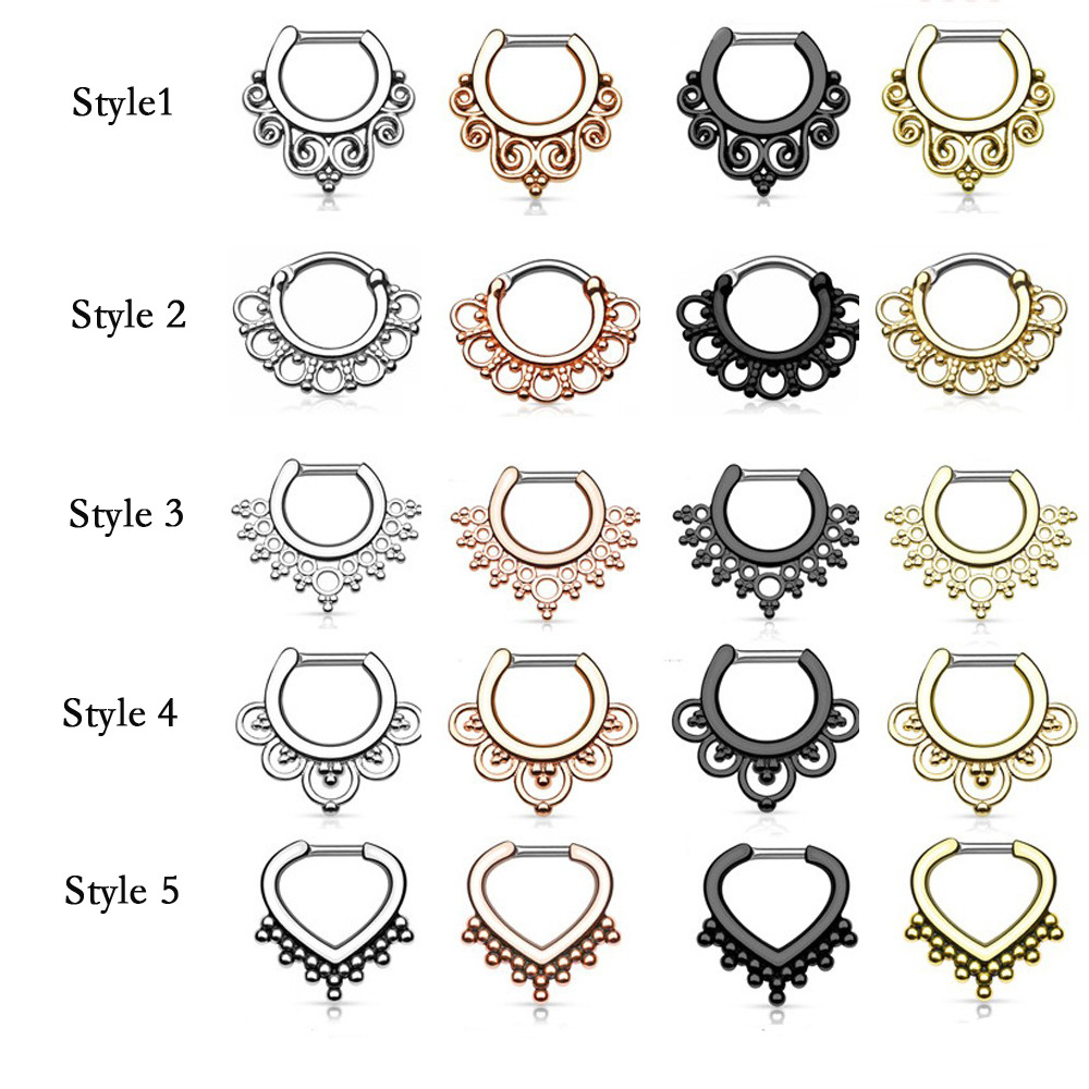 跨境中杆钛鼻环鼻中隔不易过敏混鼻钉穿刺心形鼻圈耳骨环饰品