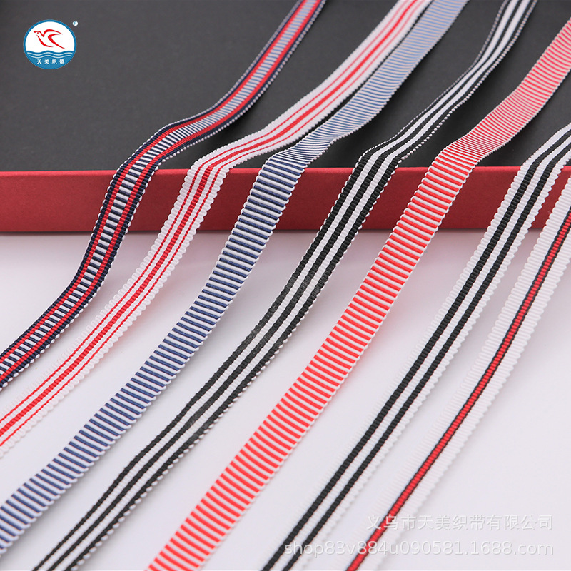 Tianmei threaded tape 1CM horizontal striped toothed edge tape 1.5CM polyester cap strap Striped colored woven tape DIY clothing accessories