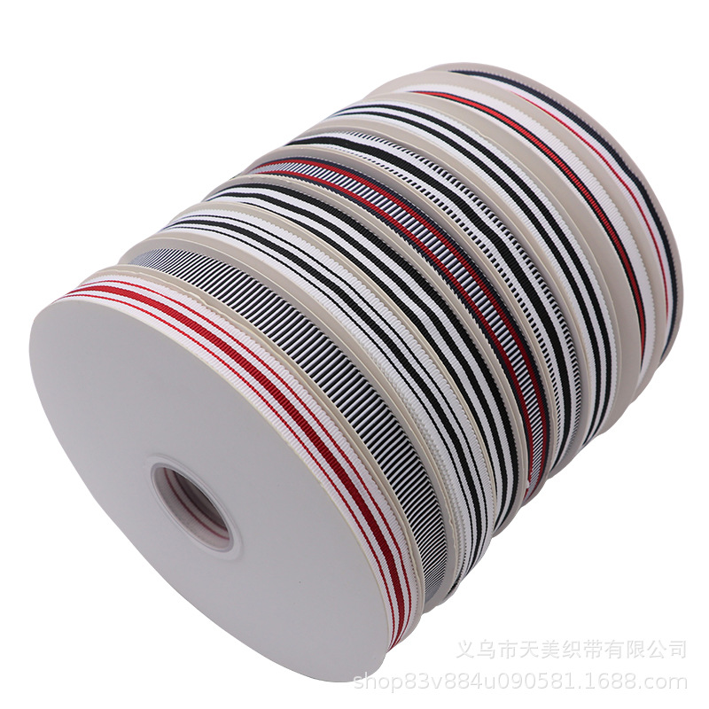 Tianmei threaded tape 1CM horizontal striped toothed edge tape 1.5CM polyester cap strap Striped colored woven tape DIY clothing accessories Item Picture
