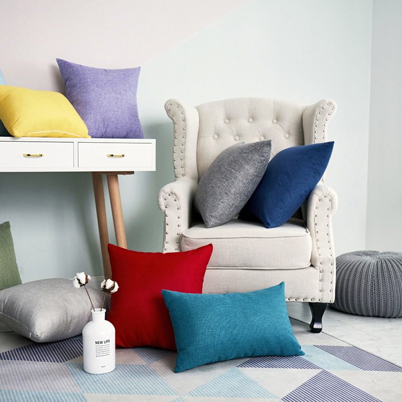 Cross-border factory direct supply of imitation cotton and linen cushions, large volume of imitation linen throw pillows, sofa backrests, simple and solid color cushions details Picture