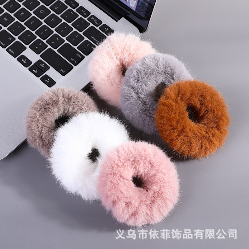 毛绒发圈彩色简约发绳 韩版发饰新款高弹皮筋头绳 秋冬毛茸茸头饰