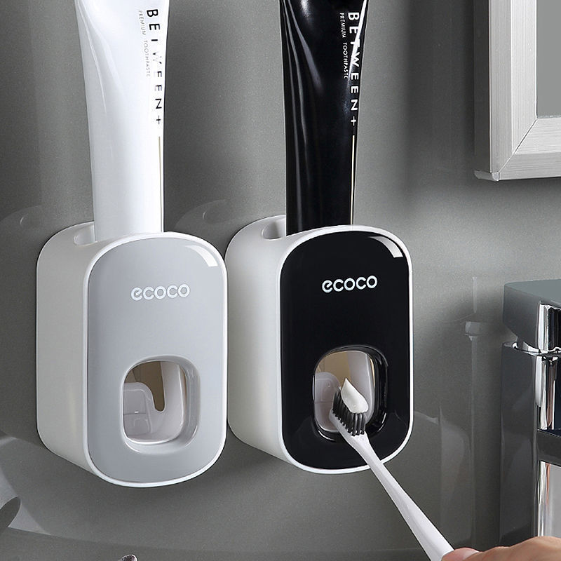 Multi-Function Lazy Extrusion Automatic Toothpaste Machine Set Free Punching Wall Hanging Toothpaste Toothbrush Storage Shelf Wholesale details Picture
