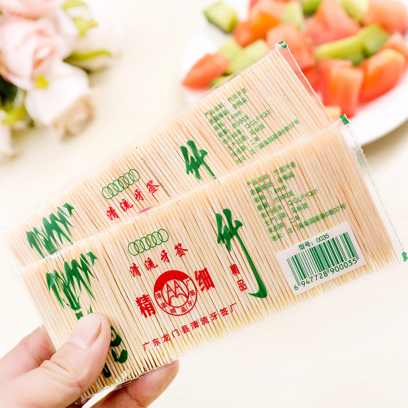 Bamboo Toothpick Natural Bamboo Double-Head Fine Toothpick Disposable Fruit Pick Manufacturer Direct Home Hotel Bag T
