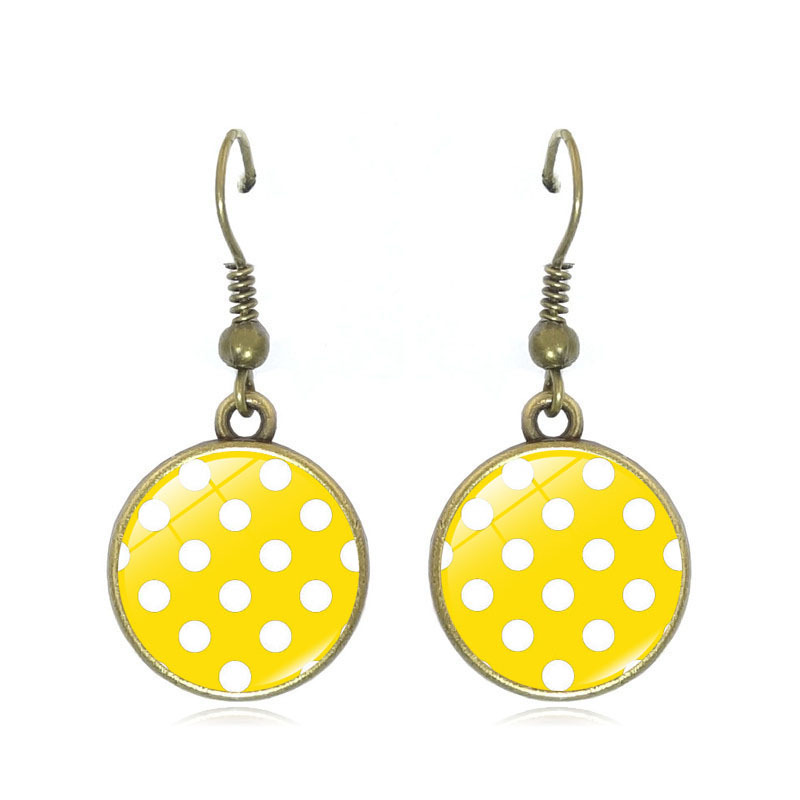 Round polka dot pattern earrings, women's Time gemstone ear hooks, cross-border European and American retro creative earrings and pendants wholesale Item Picture