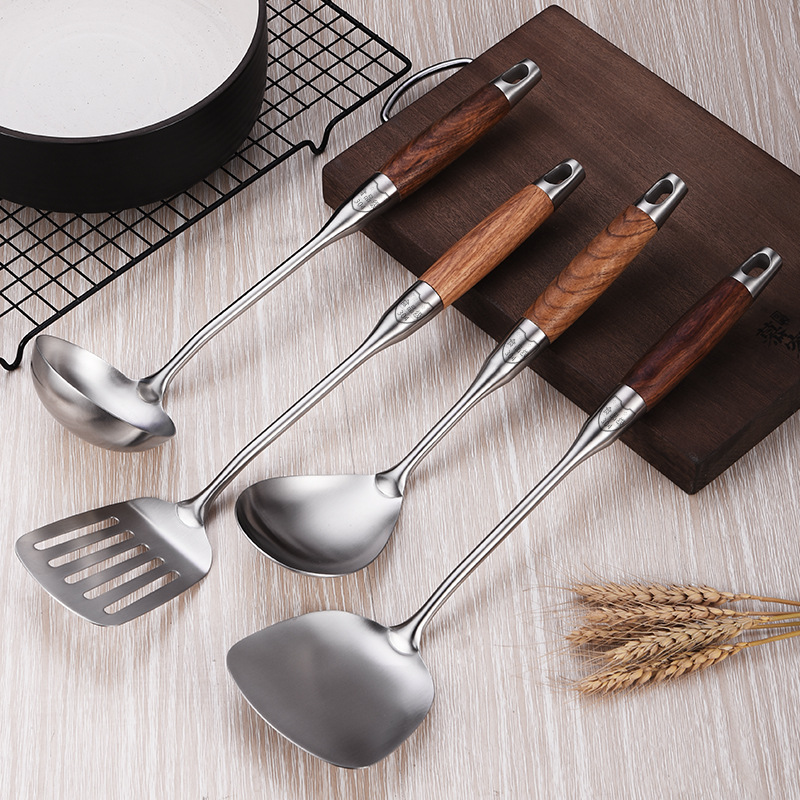 304 stainless steel rosewood handle spatula, cooking spatula, soup spoon, strainer, high-end gift kitchenware seven-piece set Specification image