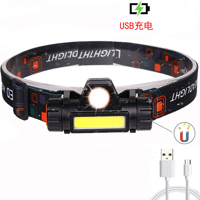跨境电商强光LED+COB头灯 USB充电带磁铁工作灯 户外应急露营钓鱼