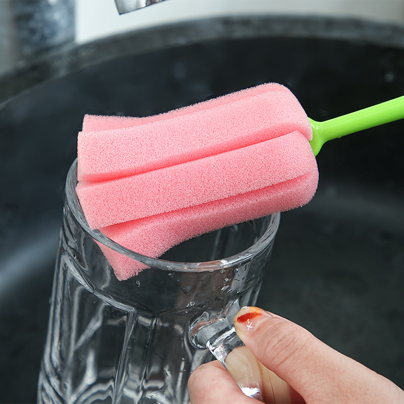 New kitchen sponge cup brush, baby bottle and glass cup cleaning brush, long-handled sponge cleaning brush, stain removal and cup washing brush Specification image