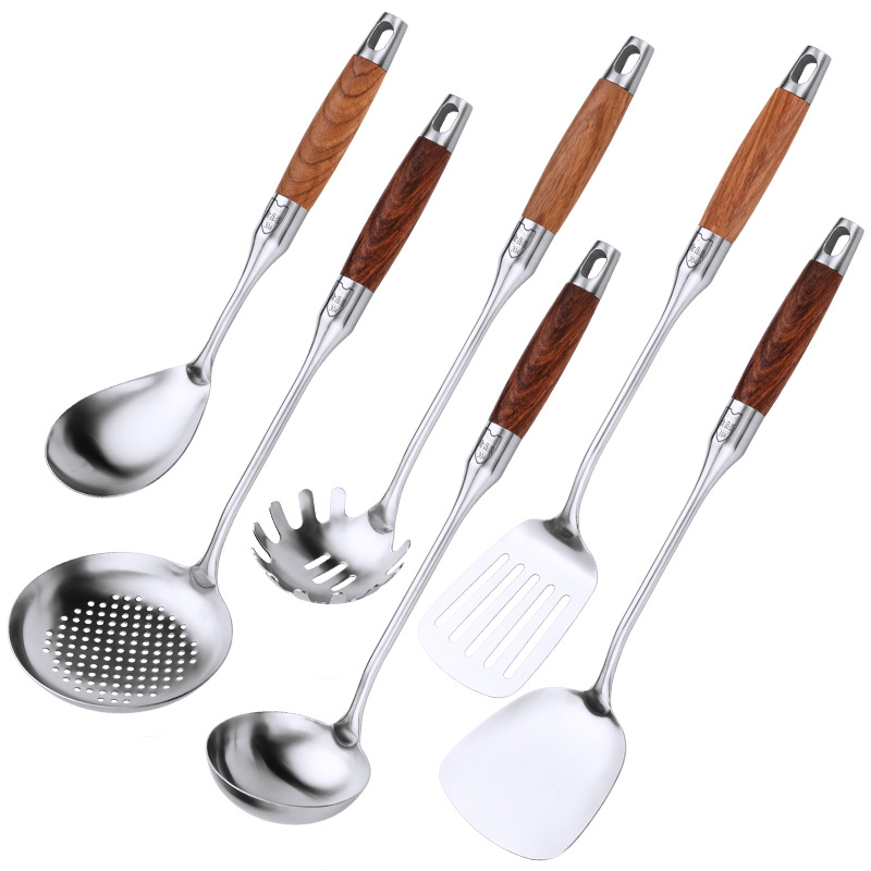 304 stainless steel rosewood handle spatula, cooking spatula, soup spoon, strainer, high-end gift kitchenware seven-piece set Item Picture