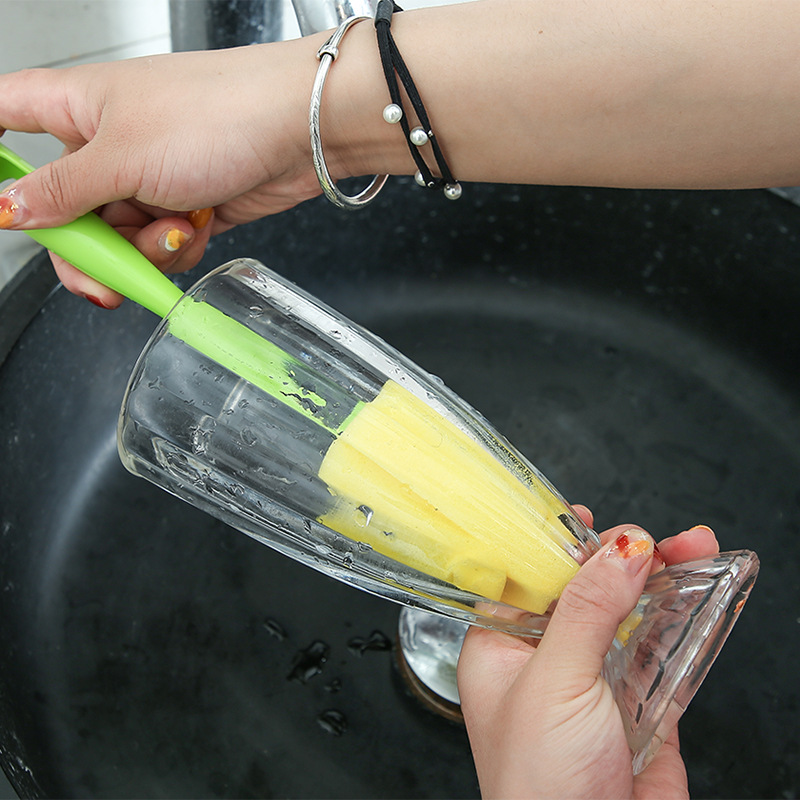New kitchen sponge cup brush, baby bottle and glass cup cleaning brush, long-handled sponge cleaning brush, stain removal and cup washing brush details Picture