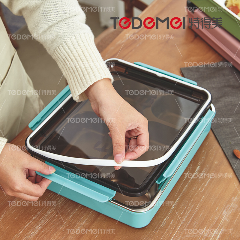 304 stainless steel multi-compartment lunch box (with chopsticks and spoons) series Specification drawing