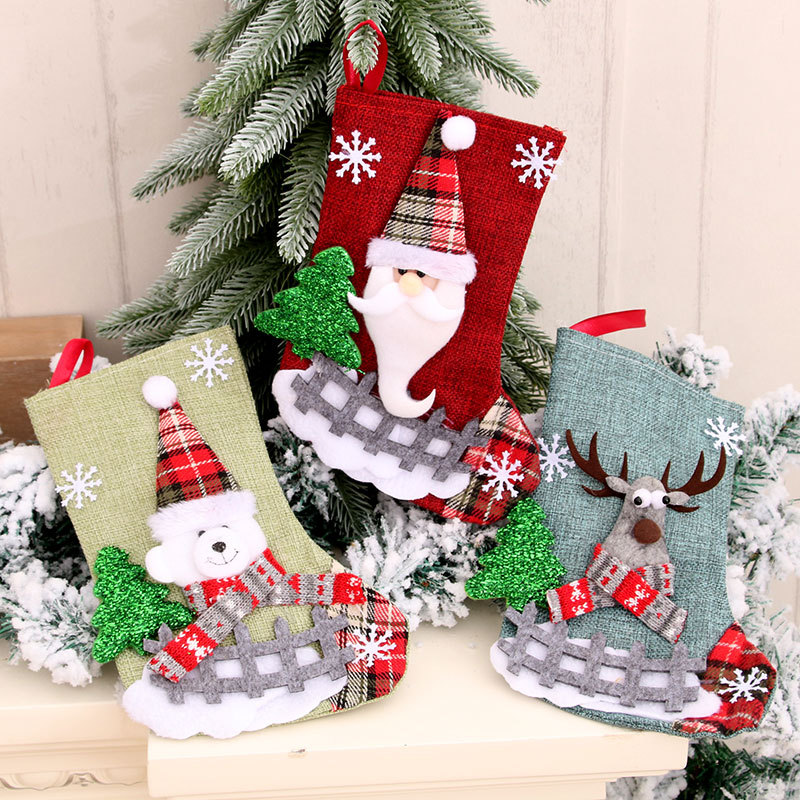 New Linen Medium Size Christmas Stocking Santa Claus Christmas Decorations Stocking Christmas Gift Bag Specification drawing