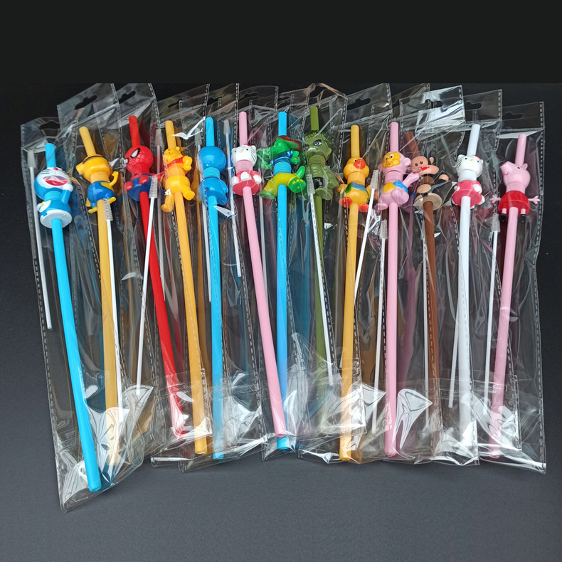 Direct sales creative cartoon straw gifts, animal-shaped art straws, telescopic elbow straws, children's drinking and beverage straws