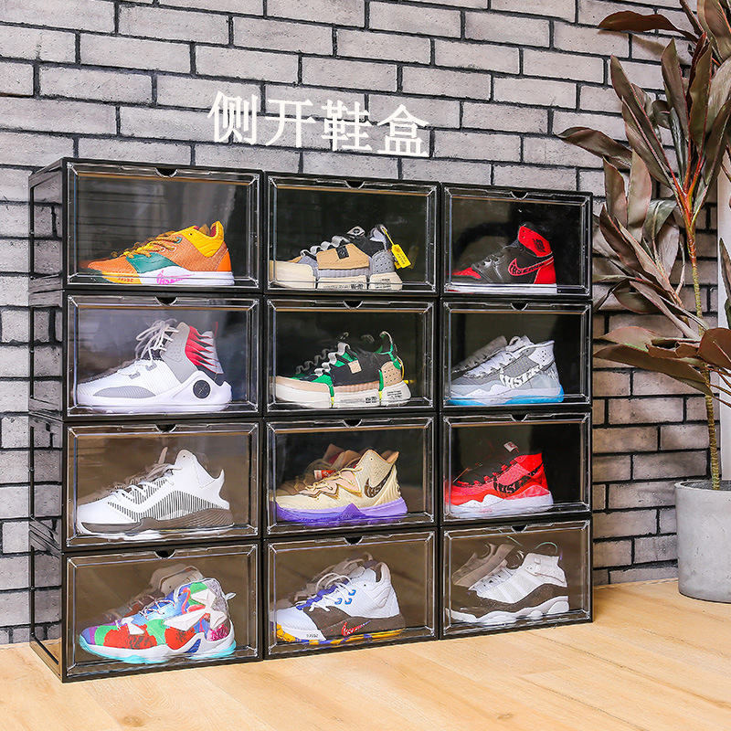 透明鞋盒防尘鞋柜侧开磁吸篮球翻盖收纳鞋架大号亚克力批发收纳盒
