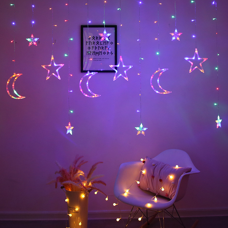 Manufacturers Wholesale Led Star Moon Interior Decoration Lights Hollow Star Moon Shape Lights Festival Dress Up Birthday Lights String Application Scenario