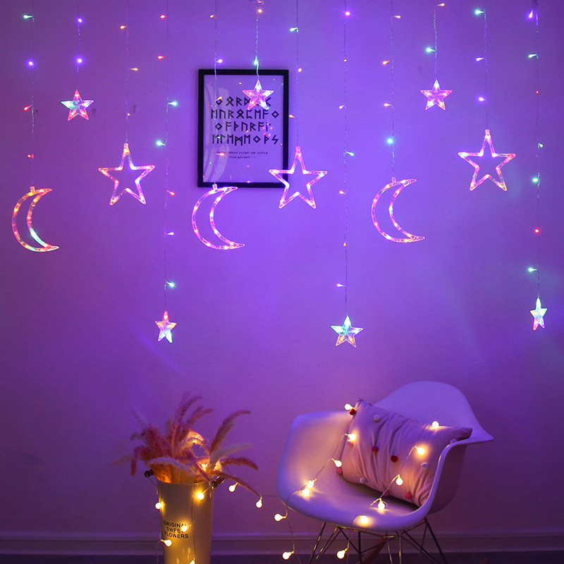 Manufacturers Wholesale Led Star Moon Interior Decoration Lights Hollow Star Moon Shape Lights Festival Dress Up Birthday Lights String Specification drawing