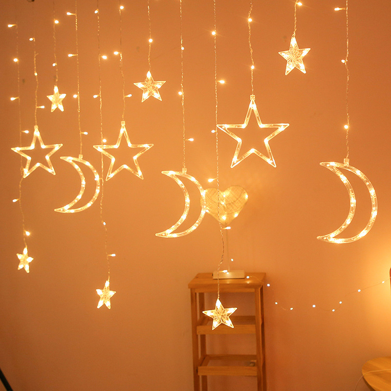 Manufacturers Wholesale Led Star Moon Interior Decoration Lights Hollow Star Moon Shape Lights Festival Dress Up Birthday Lights String