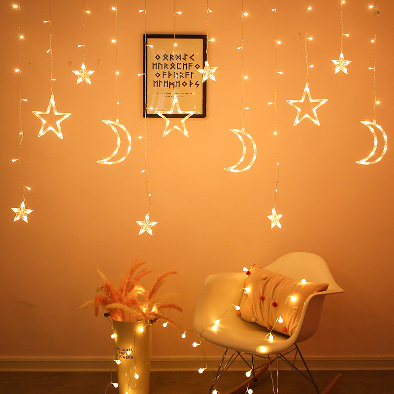 Manufacturers Wholesale Led Star Moon Interior Decoration Lights Hollow Star Moon Shape Lights Festival Dress Up Birthday Lights String details Picture