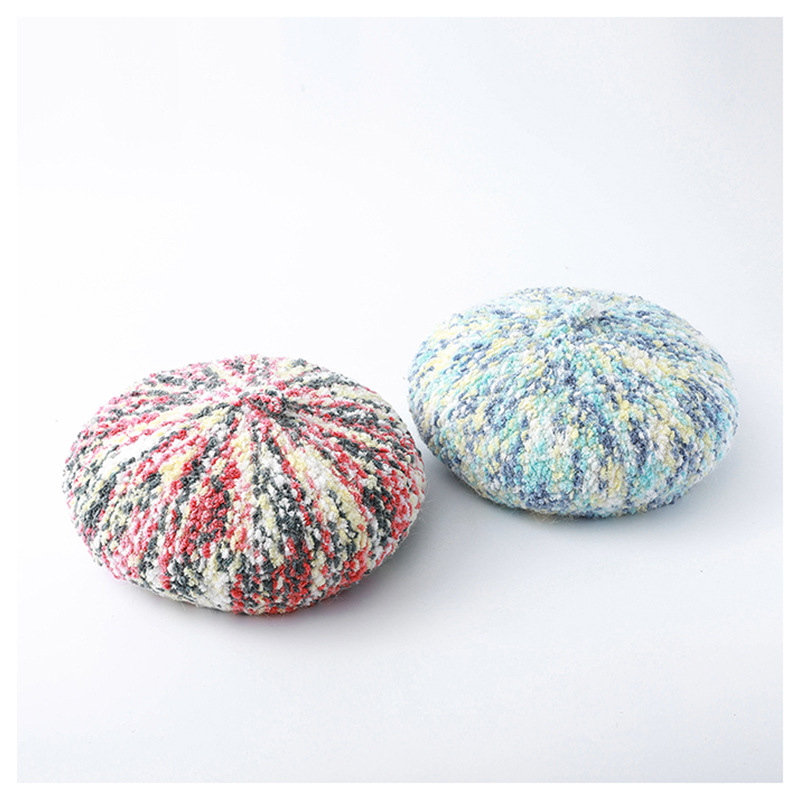 Mixed Color Beanberry Long Rabbit Hair Painter Hat Sun-Like Pumpkin Hat Vintage Bud Autumn/Winter Hat Ladies Wholesale details Picture