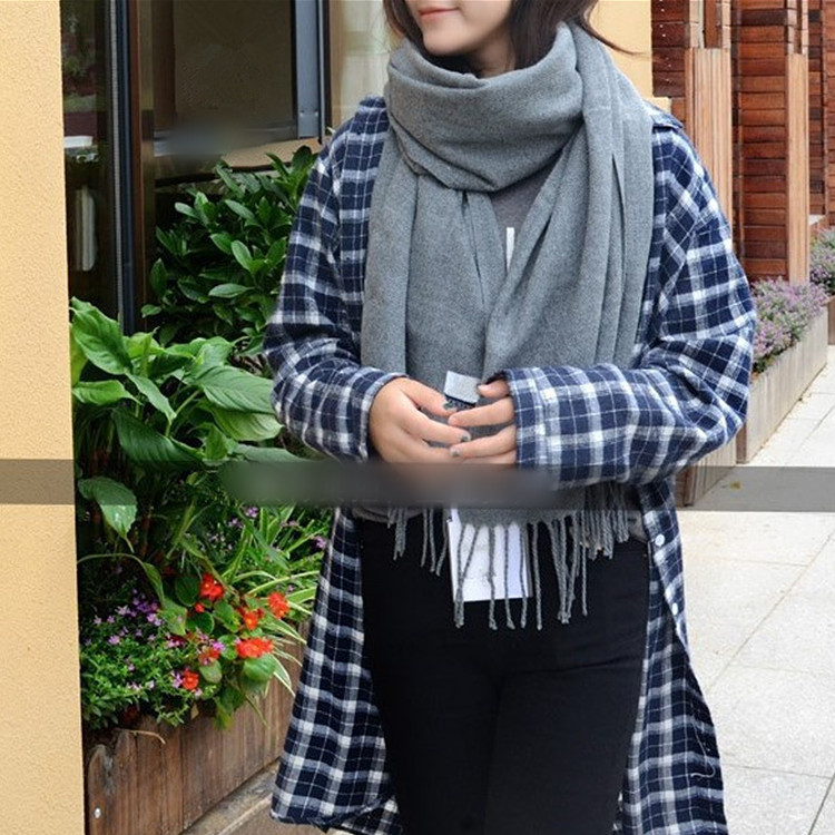 Solid Color Wool Scarf Women's Autumn/Winter Tassel Air-Conditioned Room Shawl Green Red Winter Men's Cashmere Scarf Wholesale details Picture