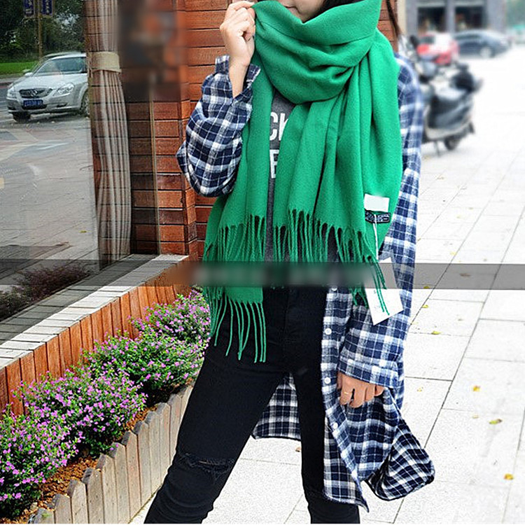 Solid Color Wool Scarf Women's Autumn/Winter Tassel Air-Conditioned Room Shawl Green Red Winter Men's Cashmere Scarf Wholesale