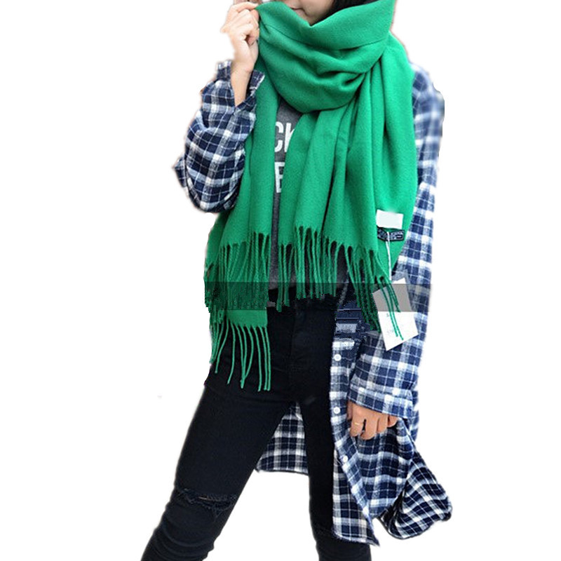 Solid Color Wool Scarf Women's Autumn/Winter Tassel Air-Conditioned Room Shawl Green Red Winter Men's Cashmere Scarf Wholesale Item Picture