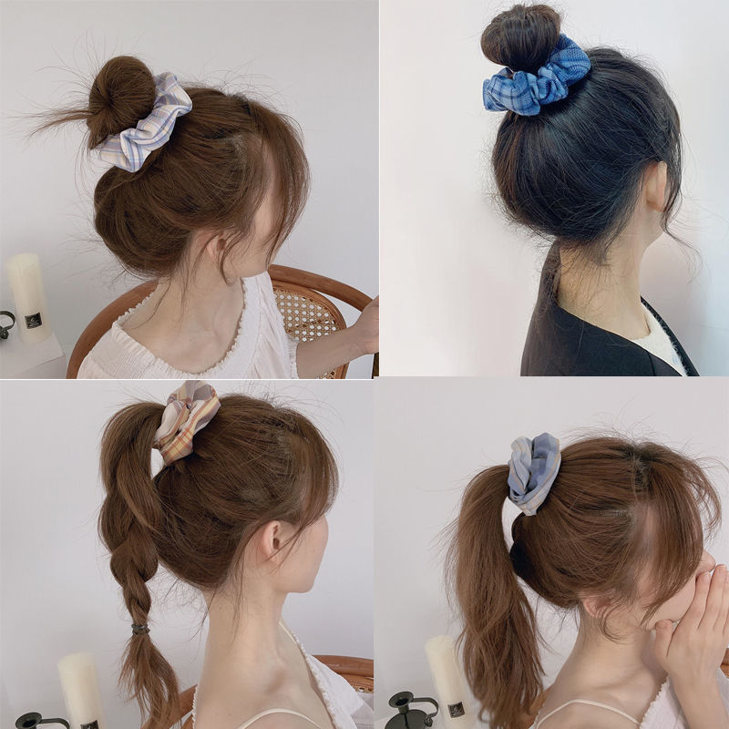 Large intestine circle, French retro hair tie, leather band, jk uniform headband, simple Korean female student hair tie, checkered hair band details Picture