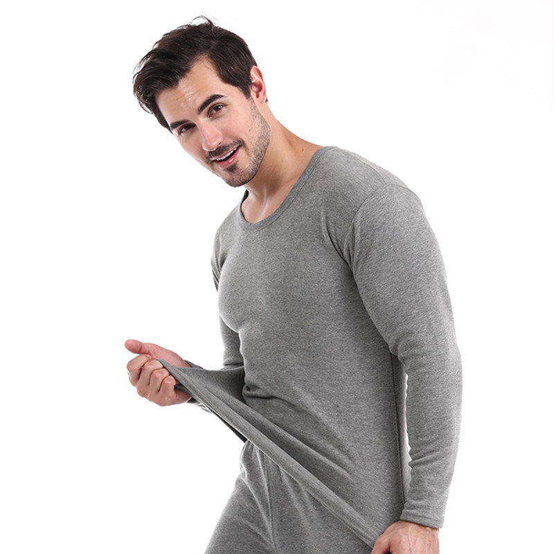 Men's fleece and thickened thermal underwear set, winter round-neck, mid-neck, base layer underwear, cotton sweater, one-piece consignment details Picture