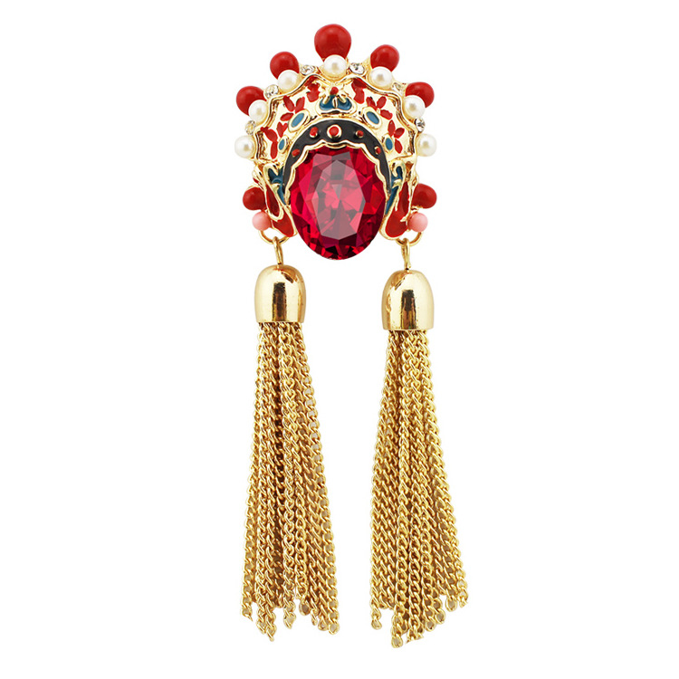 Original jewelry Korean version retro Chinese style crystal sweater chain wholesale Beijing Opera facial mask flower brooch necklace collar Application Scenario