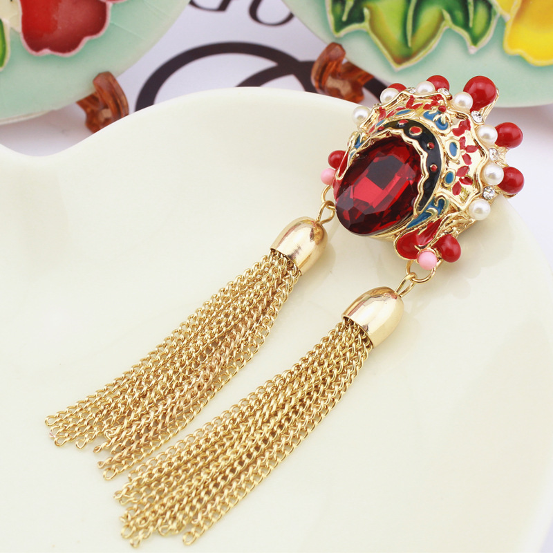 Original jewelry Korean version retro Chinese style crystal sweater chain wholesale Beijing Opera facial mask flower brooch necklace collar Specification drawing