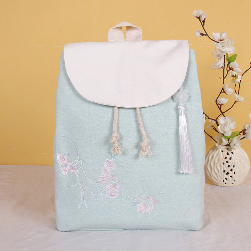 国潮刺绣帆布复古中国民族风休闲双肩包文艺汉服古风双肩背包细节图