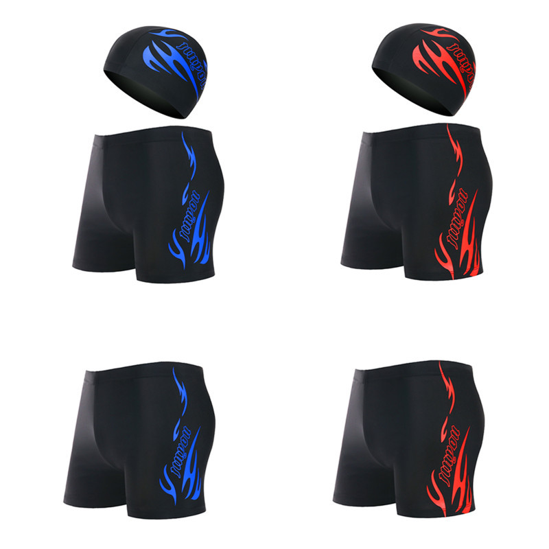 Wholesale of adult swimming trunks, swimming caps, men's professional swimming equipment, flame-printed briefs, swimming suits and gear Specification image