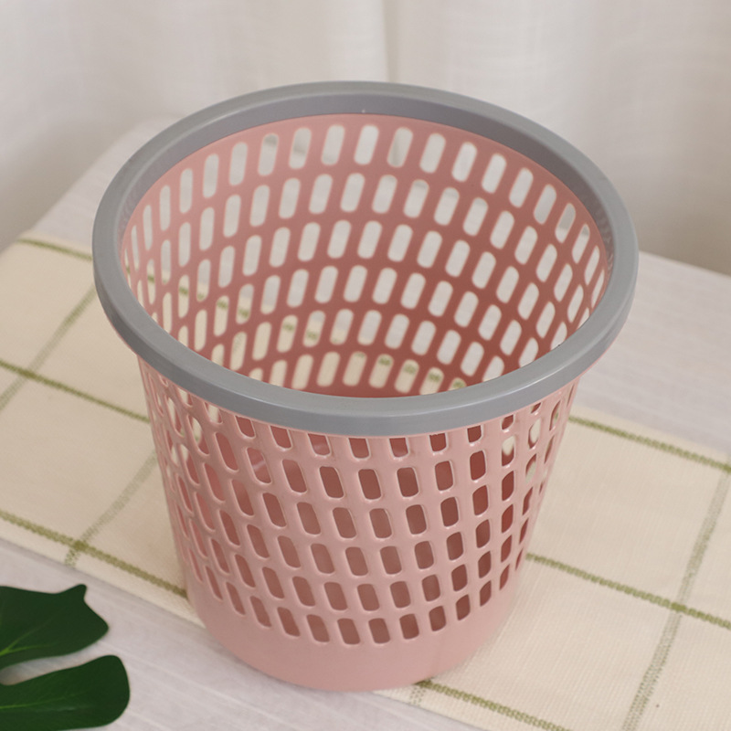 Factory wholesale of simple plastic hollowed-out pressure ring trash cans without LIDS for household kitchen, living room and bathroom paper basket tubes details Picture