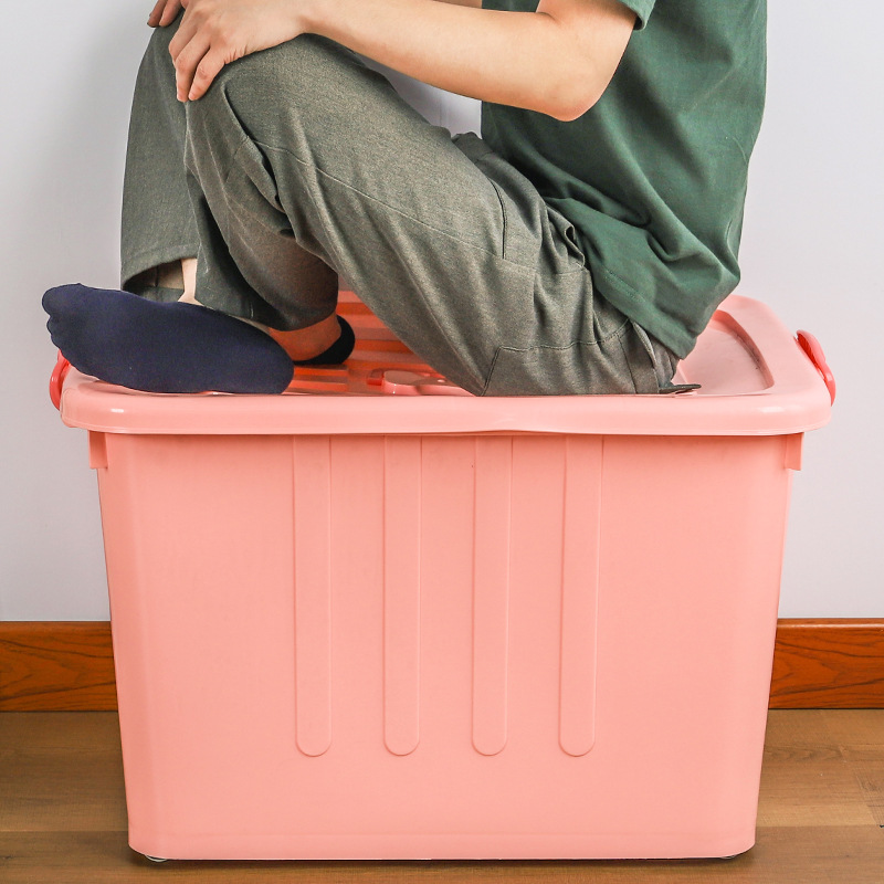 Portable organizer Large plastic wheel with lid storage box Household toys Sundries clothes storage box Color Specification drawing
