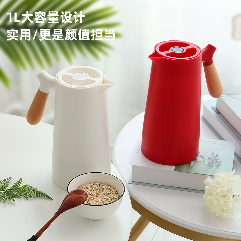 Wholesale cross-border European-style insulated kettles with wooden handles, simple coffee kettles, household fashionable insulated bottles and water kettles as gifts