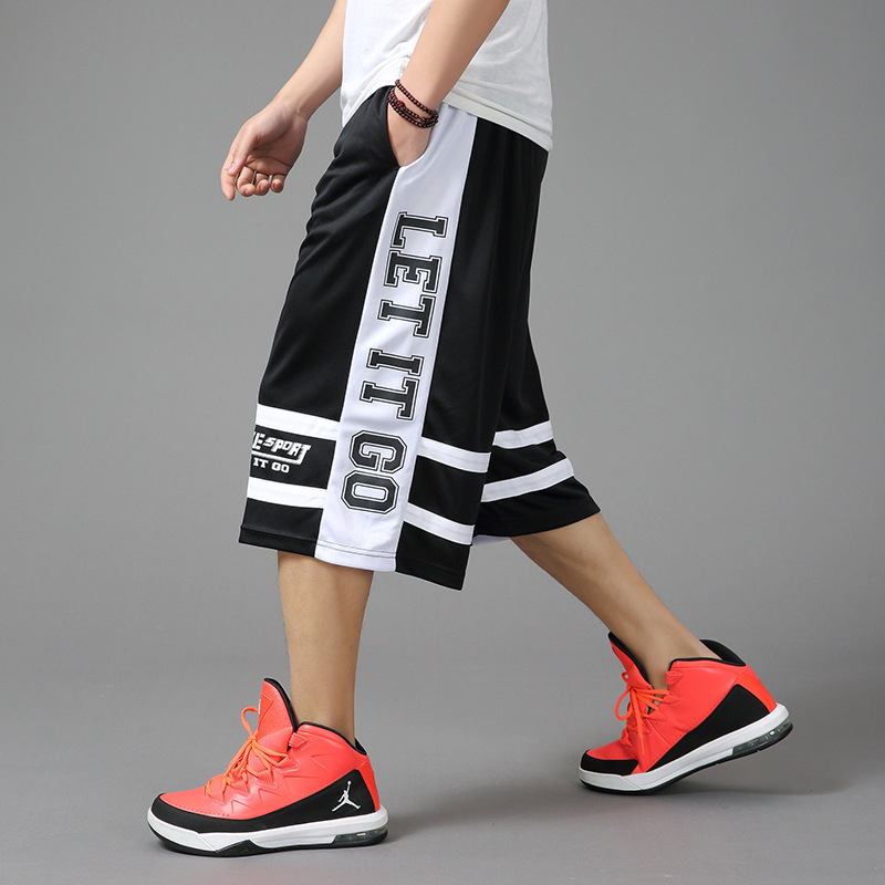 Fat basketball shorts, oversized men's pants, 7-point sportswear pants, oversized men's loose, fat beach mid-length pants details Picture