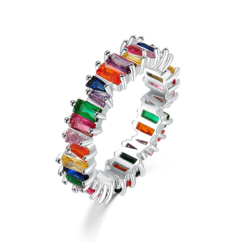 Kashi Accessories' cross-border best-selling supply of colorful Tifang Zircon rings, electrocardiogram women's fashionable and personalized rings
