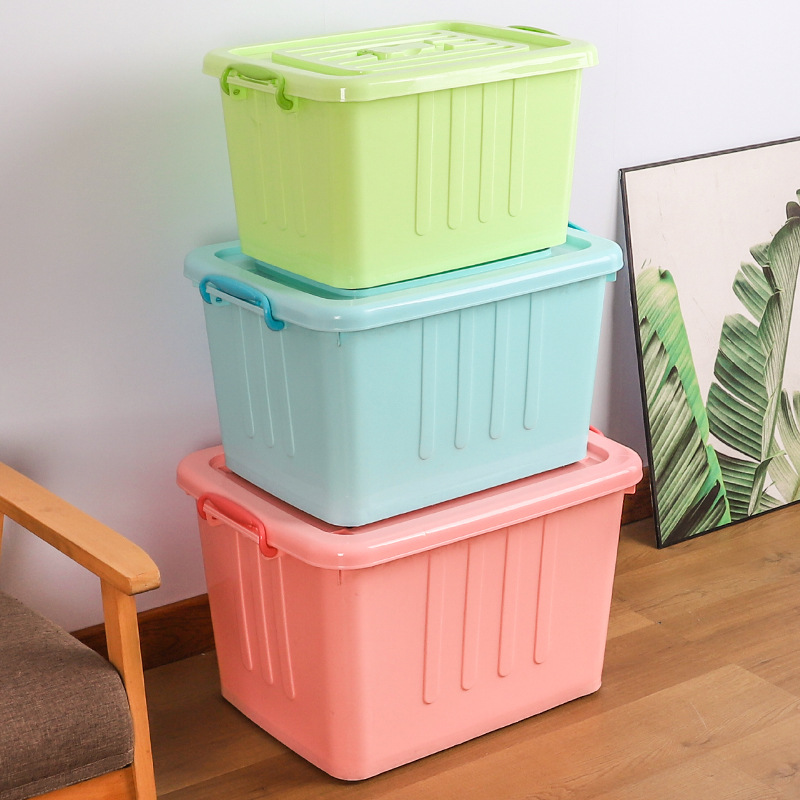 Portable organizer Large plastic wheel with lid storage box Household toys Sundries clothes storage box Color details Picture