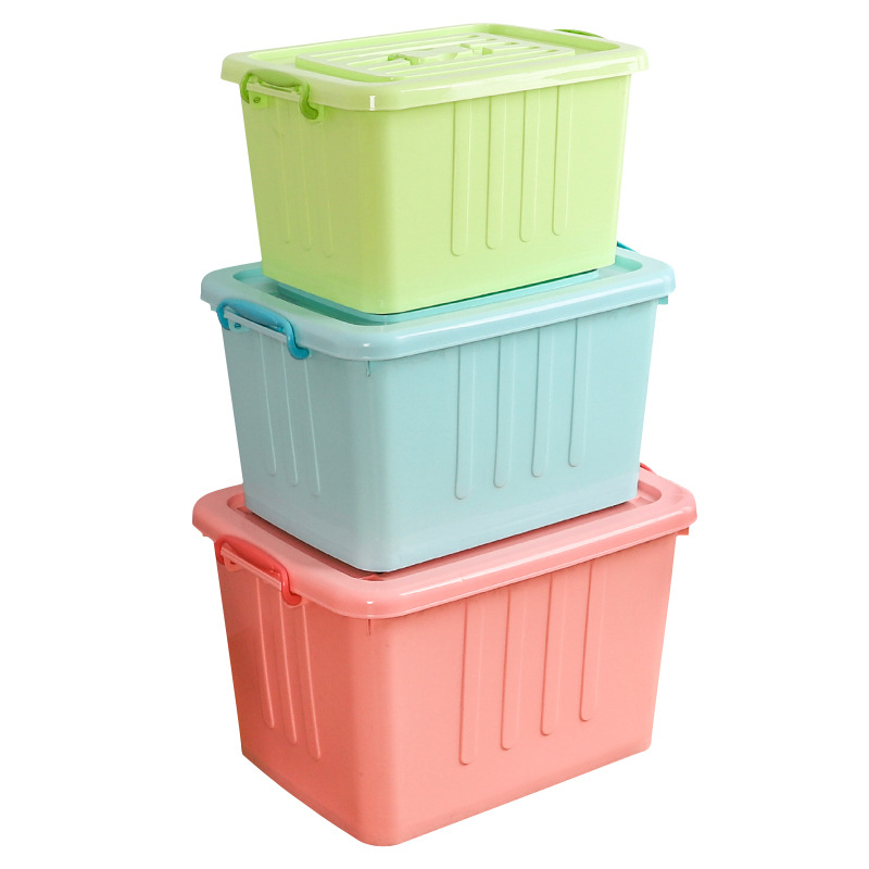 Portable organizer Large plastic wheel with lid storage box Household toys Sundries clothes storage box Color Item Picture