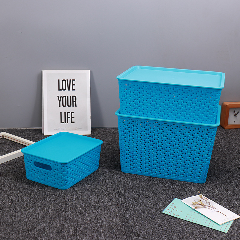 Processing kitchen fruit and vegetable storage basket with lid, plastic storage basket, toy and clothing storage basket, Nordic style Specification image