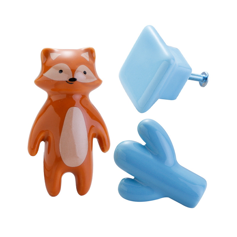 Cartoon animal ceramic cabinet door handle, children's handle, cute handle, single-hole ceramic retro drawer handle Item Picture