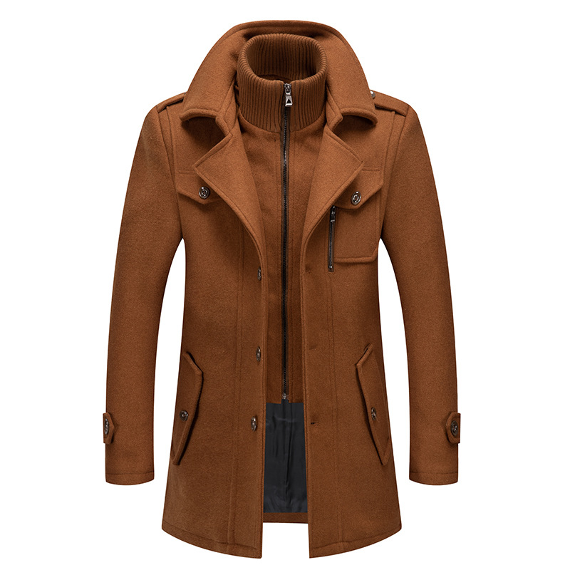 Autumn and winter men's business woolen overcoat, fashionable double-collar cold-resistant woolen men's coat, cross-border woolen overcoat for men details Picture
