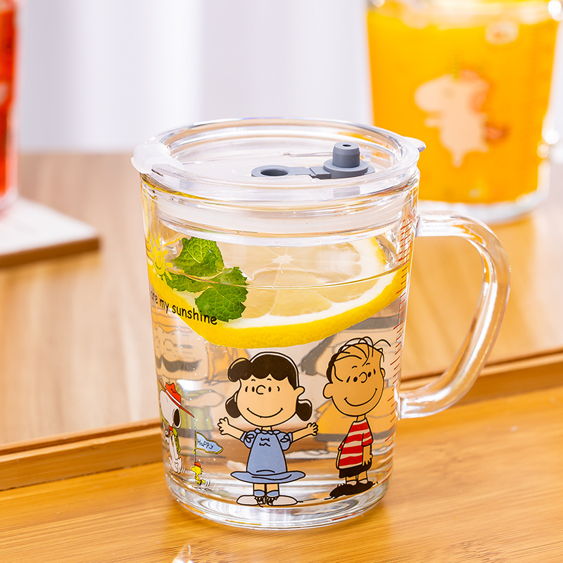 Children's Milk Cup Glass Ins Straw Cup Graduated Cup Belt Juice Household Milk Drink Gift Wholesale details Picture